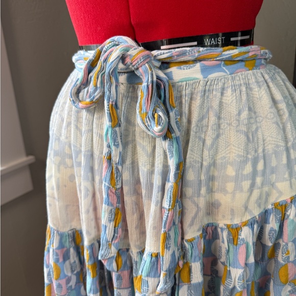 Free People Printed Ruffle Mini Skirt Smocked Waist Boho Festival Skirt Size S - Picture 3 of 6